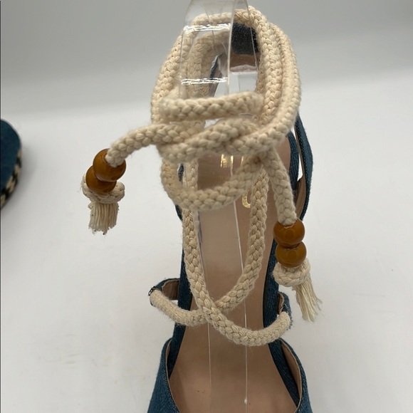Mix No. 6 Denim Open Toe Strappy Ankle Wrap Wedge Sandals - Picture 7 of 11